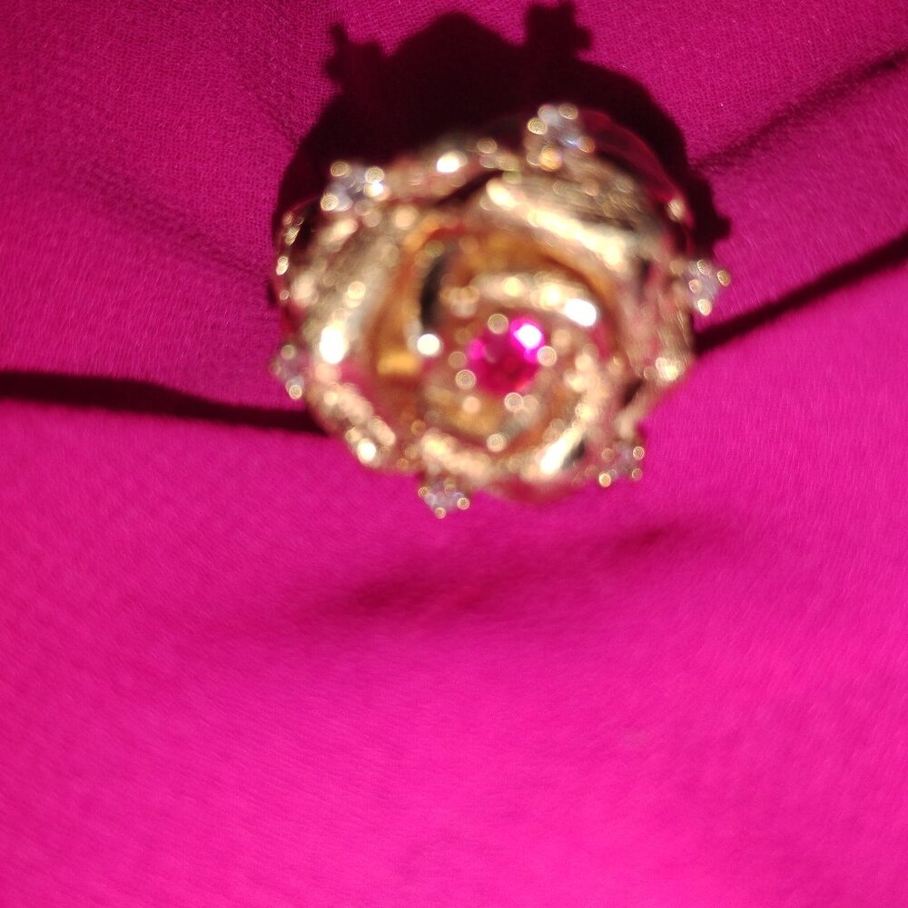 Ruby And Diamond Flower Ring In In !4k Gold
